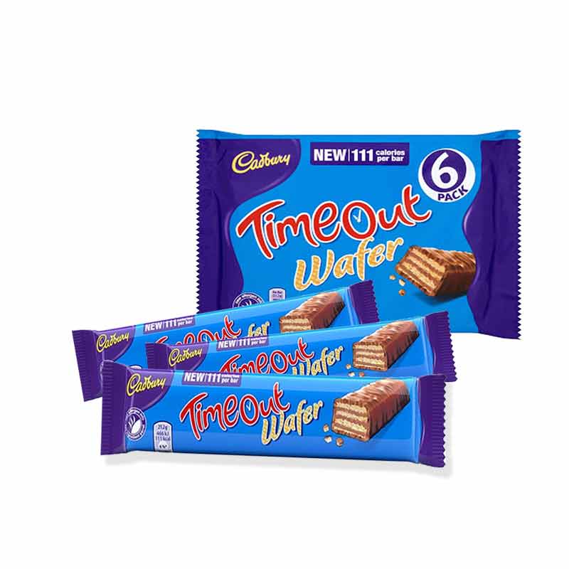 Cadbury Time Out Wafer Chocolate Bars - 6 Pack (128g Total), Crispy Wafer With Milk Chocolate